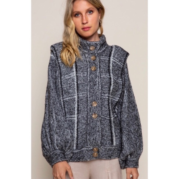 SALE! POL Gray Plaid Button Front Sweater Coat Military Inspired - Picture 5 of 8